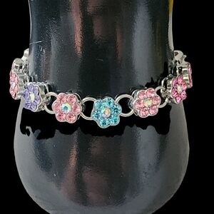 Floral Charm Bracelet with Pink, Blue, and Purple Accents